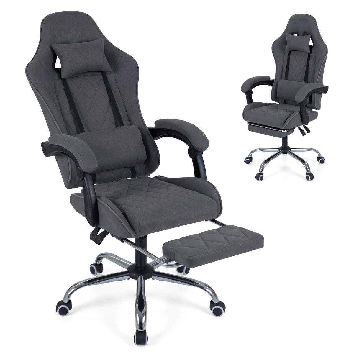 Gaming Chair Height Adjustable Computer Chair with Headrest and Lumbar Support, Gray Gaming Chairs at Gallery Canada