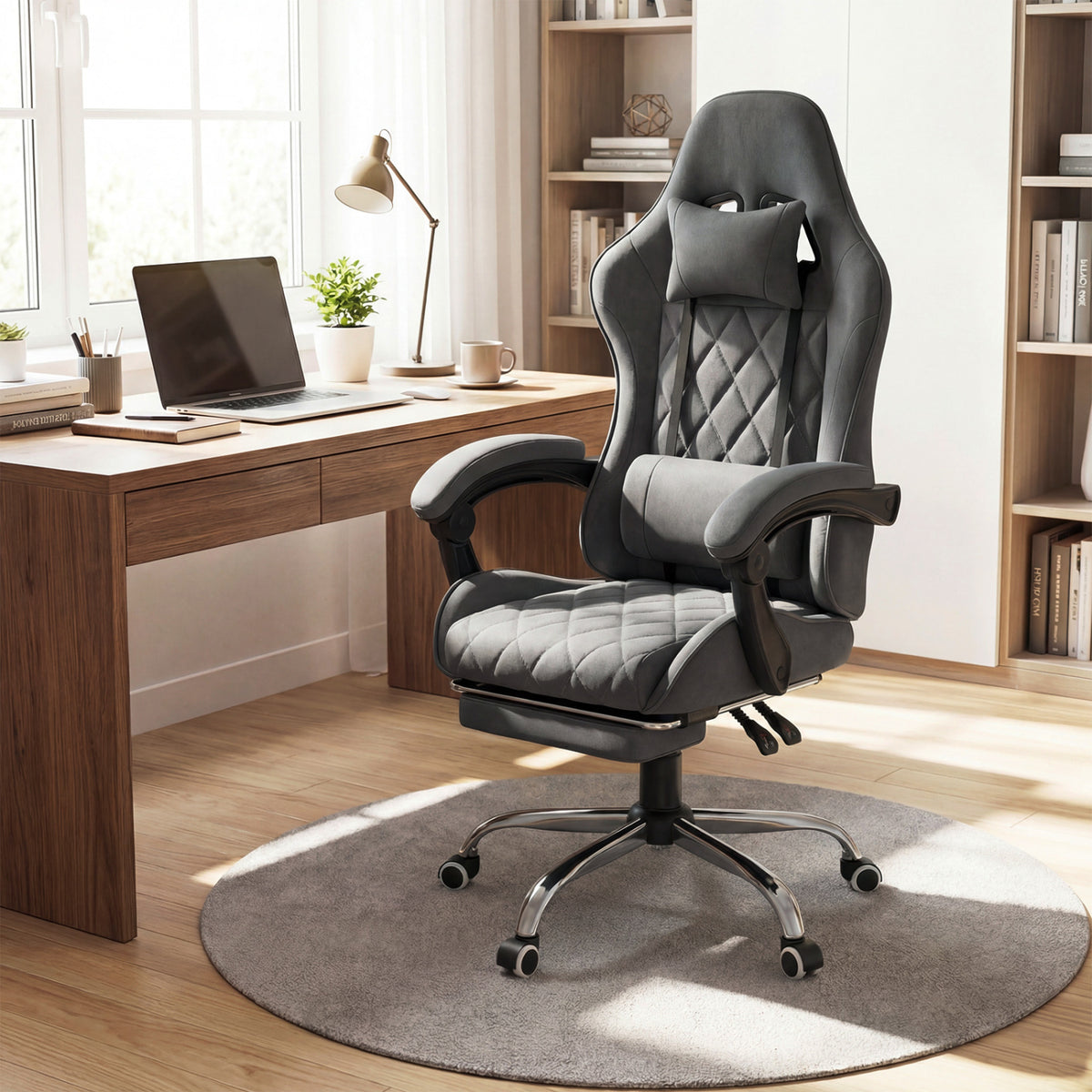 Gaming Chair Height Adjustable Computer Chair with Headrest and Lumbar Support, Gray Gaming Chairs at Gallery Canada