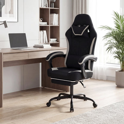 Gaming Chair Height Adjustable Computer Chair with Headrest Footrest & 360° Swivel Seat, Black Gaming Chairs at Gallery Canada