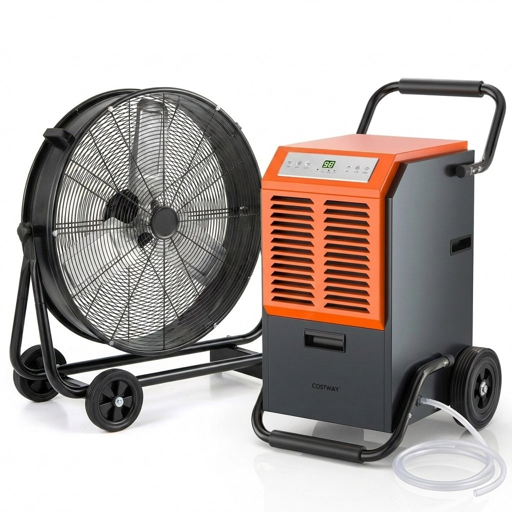 Industrial Dehumidifier And Drum Fan Bundle, Garage Warehouse Climate Control Climate Control Appliances Gray+Orange at Gallery Canada