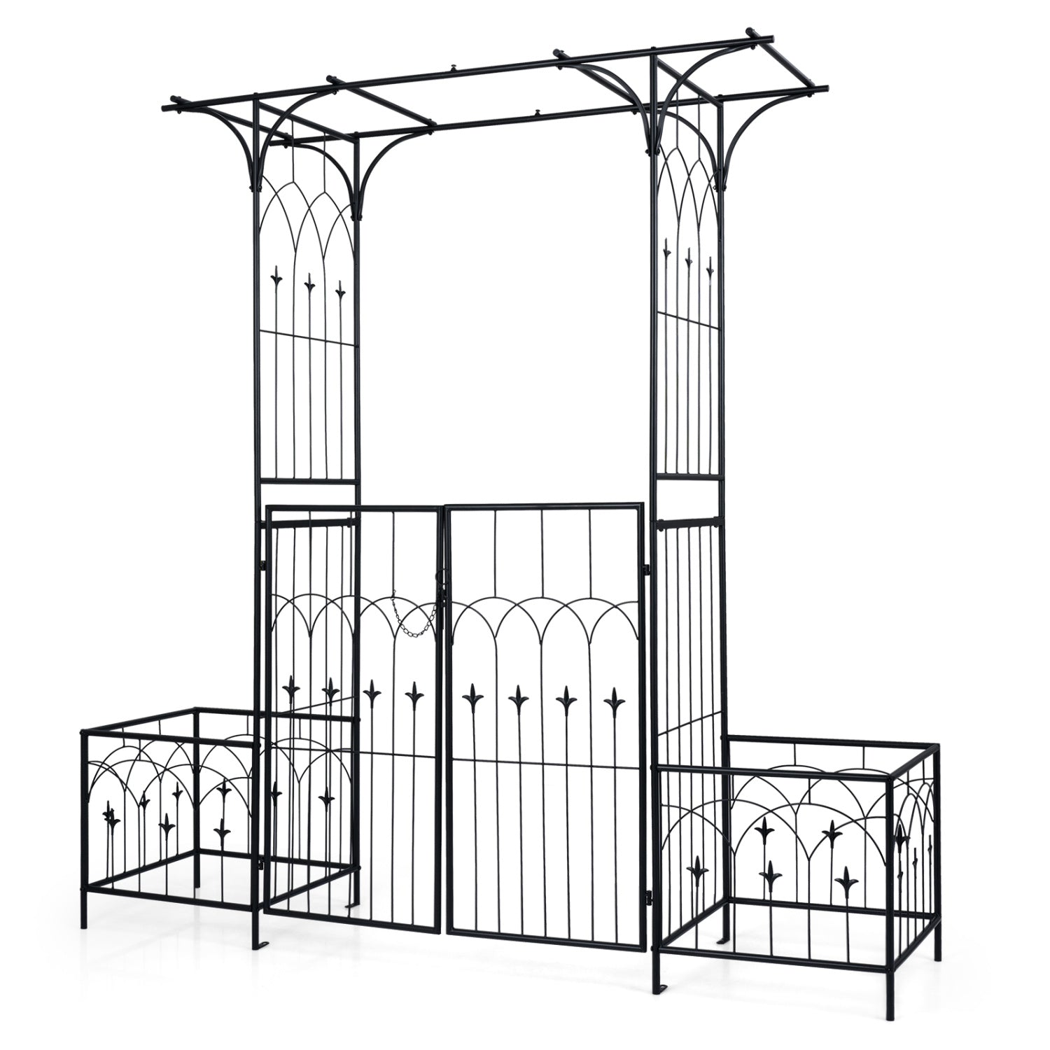 Garden Arbor With Gate, Planter Boxes, Heavy Duty Metal Arch Outdoor Decor at Gallery Canada