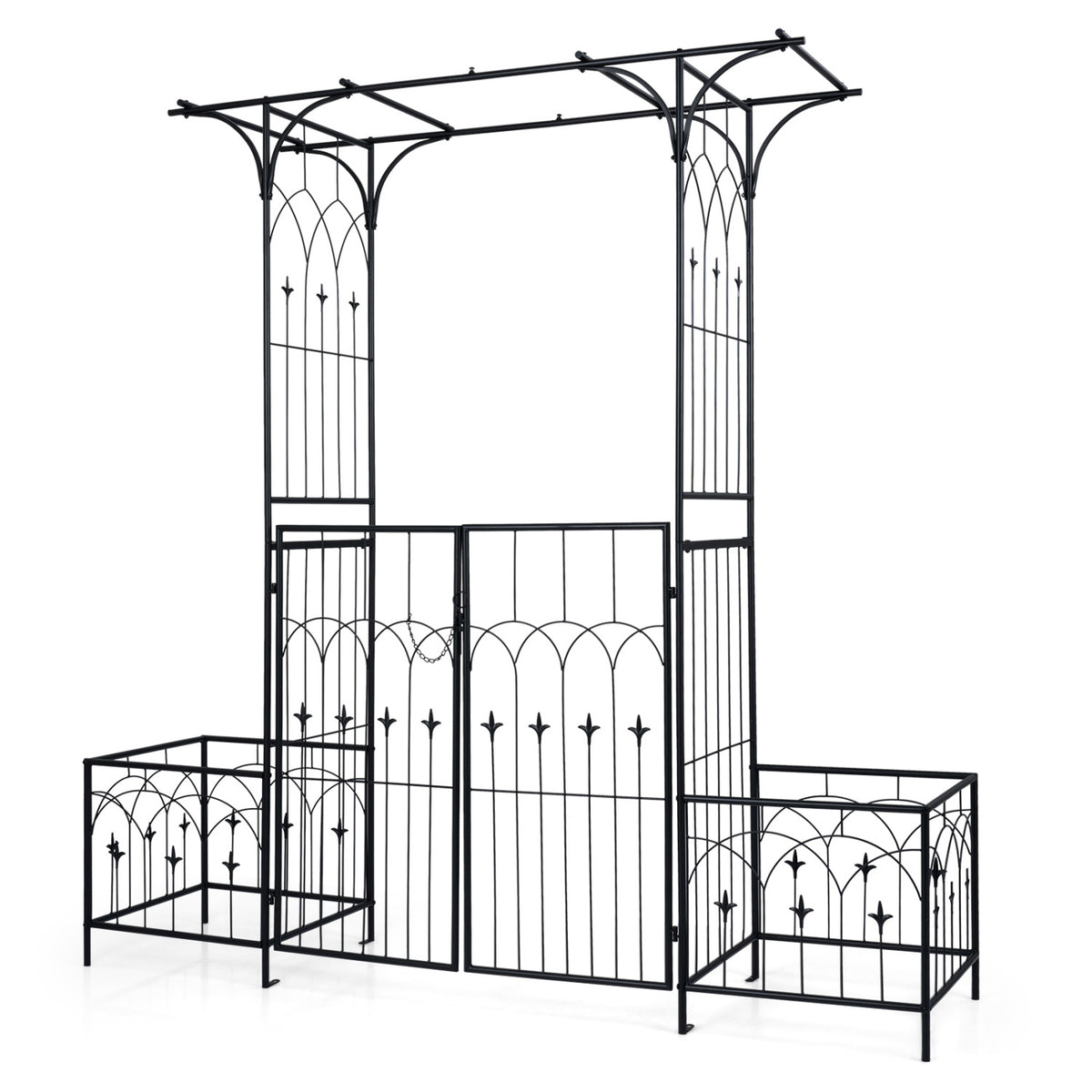 Garden Arbor With Gate, Planter Boxes, Heavy Duty Metal Arch Outdoor Decor at Gallery Canada