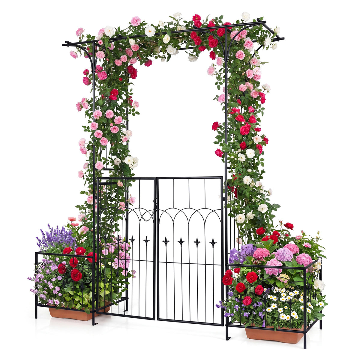 Garden Arbor With Gate, Planter Boxes, Heavy Duty Metal Arch Outdoor Decor at Gallery Canada