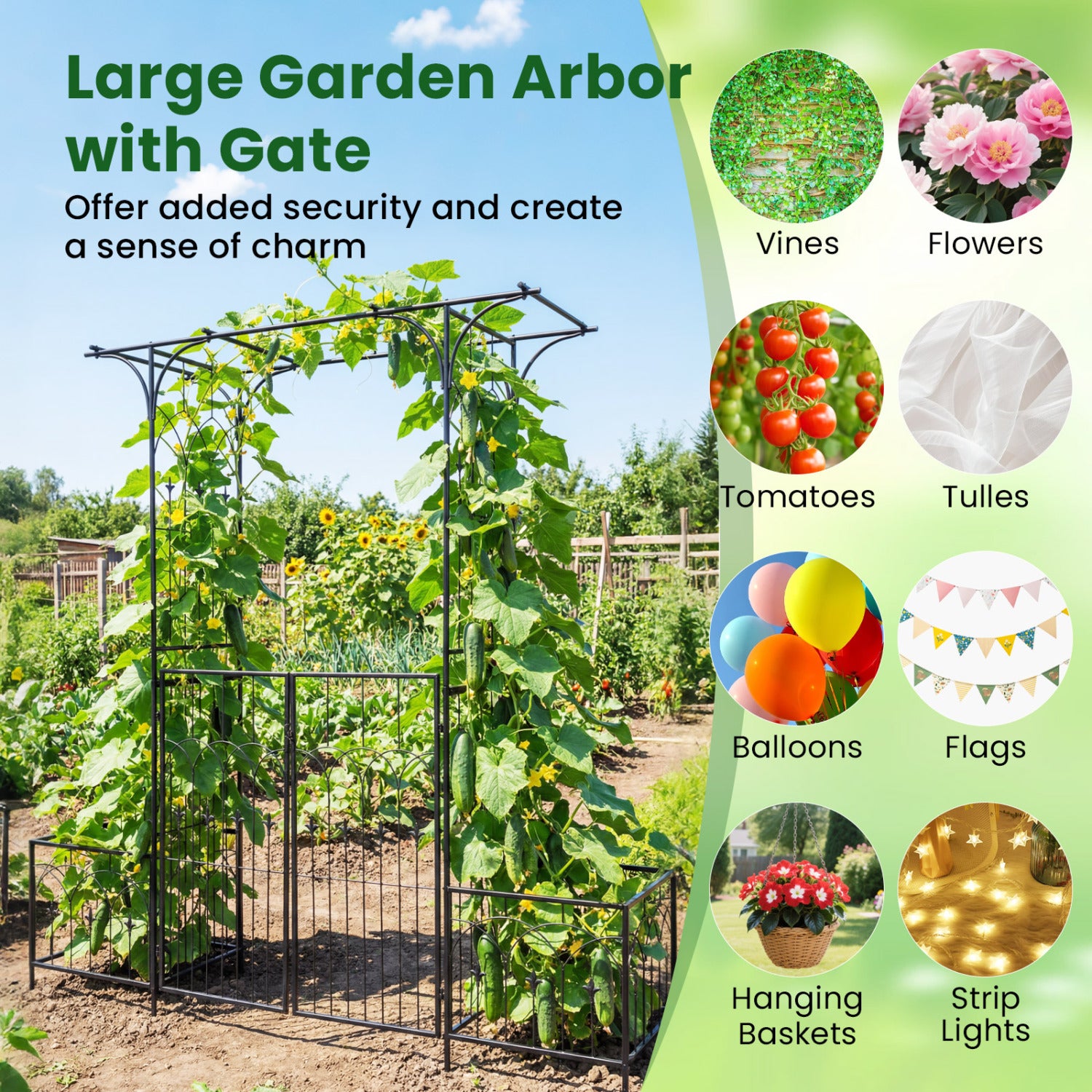 Garden Arbor With Gate, Planter Boxes, Heavy Duty Metal Arch Outdoor Decor at Gallery Canada