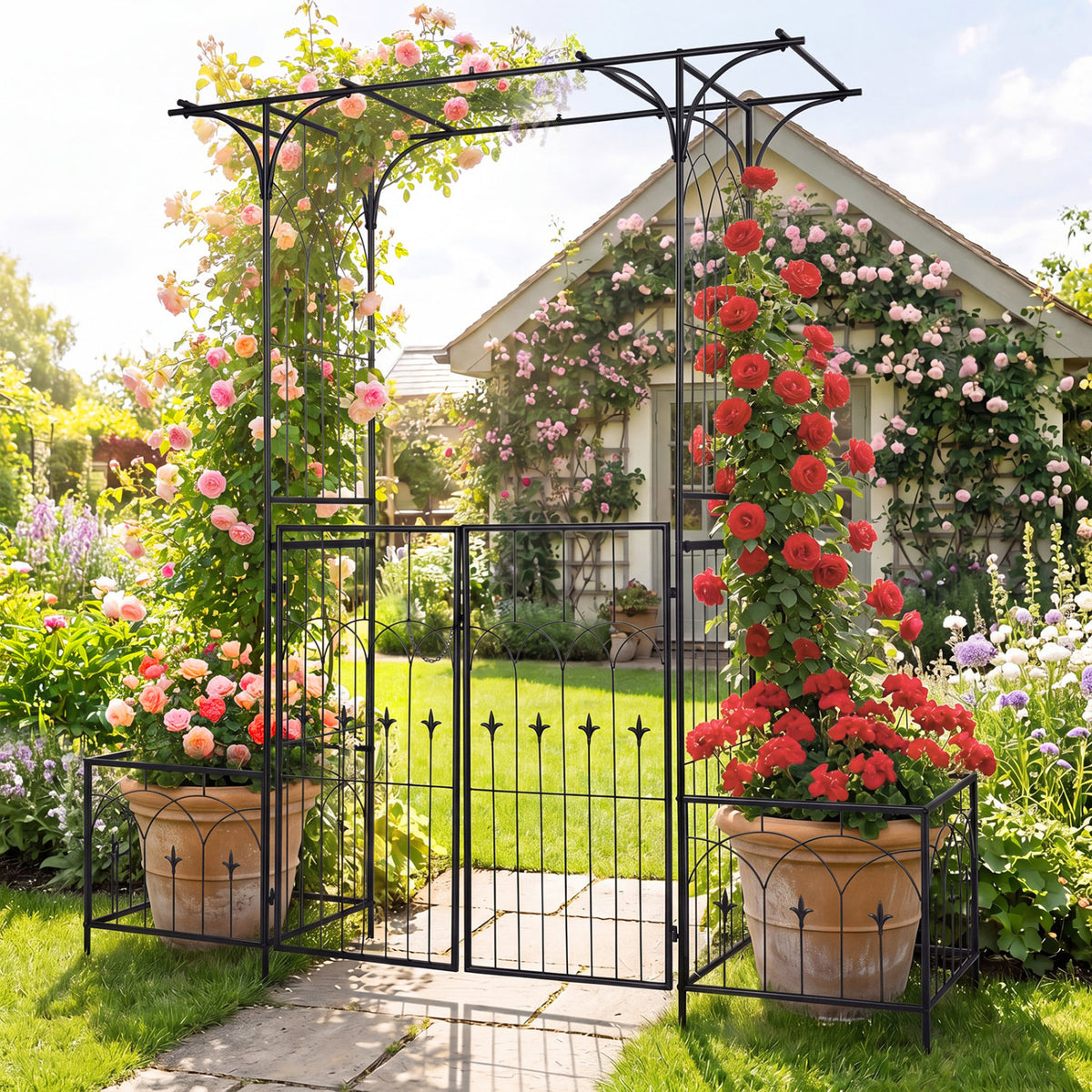 Garden Arbor With Gate, Planter Boxes, Heavy Duty Metal Arch Outdoor Decor at Gallery Canada
