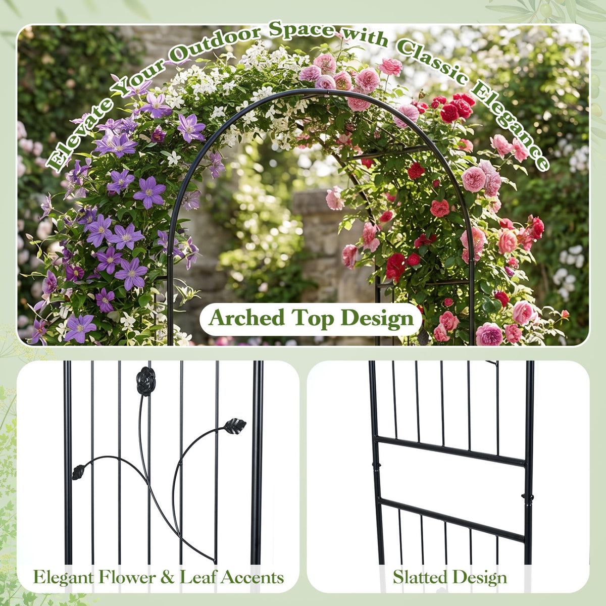 Garden Arch 87" Tall Heavy Duty Metal Arbor Trellis Outdoor Decor at Gallery Canada