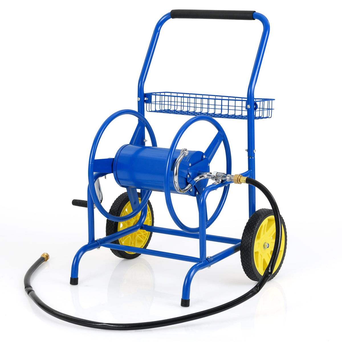 Garden Hose Reel Cart With 2 Wheels, Storage Basket, Blue Watering & Irrigation Blue at Gallery Canada