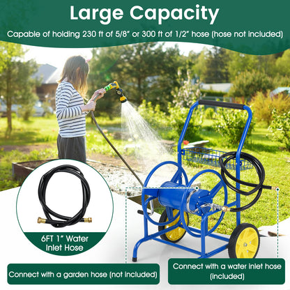 Garden Hose Reel Cart With 2 Wheels, Storage Basket, Blue Watering & Irrigation at Gallery Canada