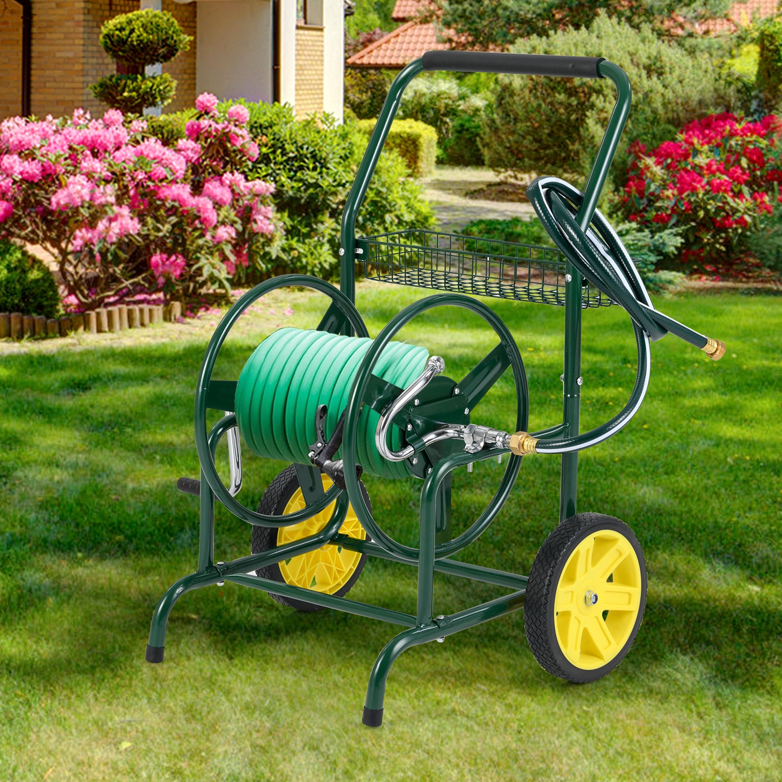 Garden Hose Reel Cart, 2 Wheels, Storage Basket, Green Watering & Irrigation at Gallery Canada
