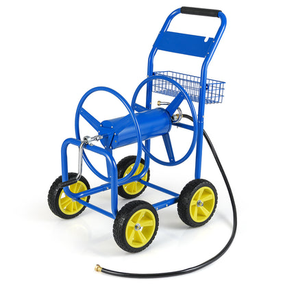Metal Garden Hose Reel Cart, 4 Wheels, Storage Basket, Blue Watering & Irrigation at Gallery Canada