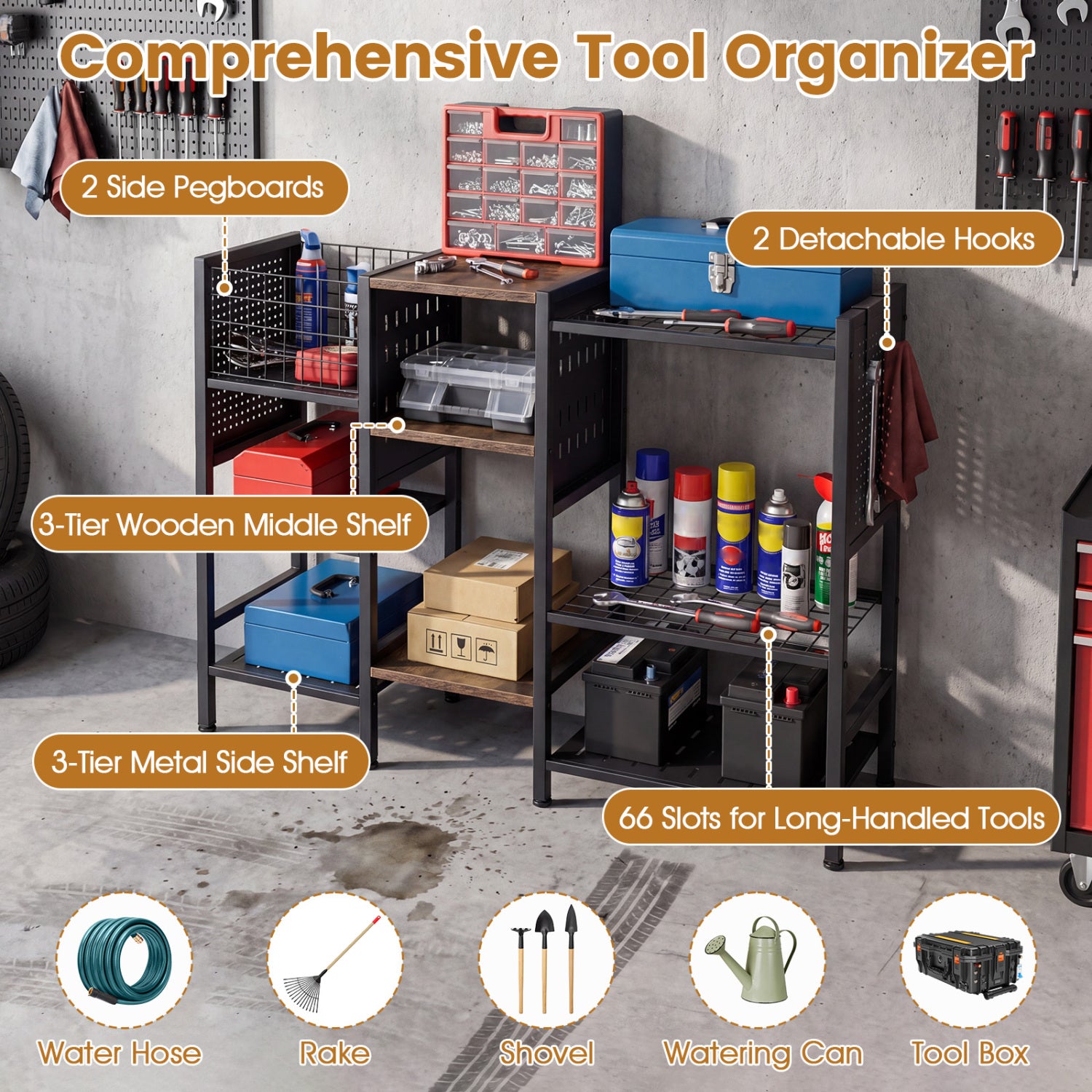 Garden Tool Organizer With Wooden Shelves, Black Sheds & Outdoor Storage at Gallery Canada