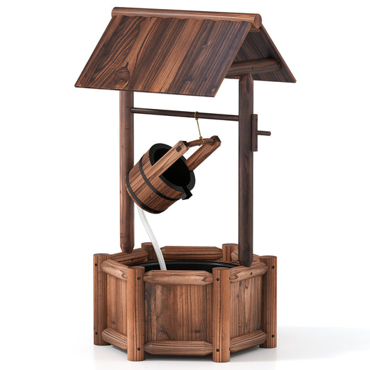 Wooden Wishing Water Fountain With Pump, Brown Outdoor Decor Brown at Gallery Canada
