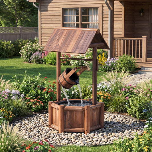 Wooden Wishing Water Fountain With Pump, Brown Outdoor Decor Brown at Gallery Canada