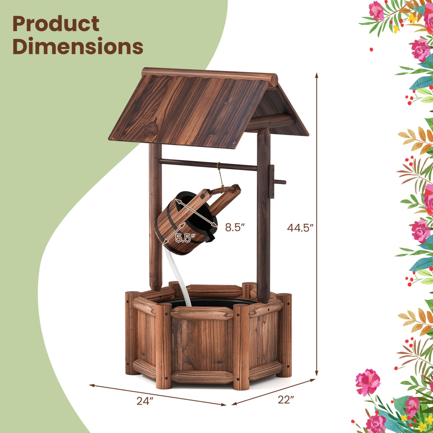 Wooden Wishing Water Fountain With Pump, Brown Outdoor Decor at Gallery Canada