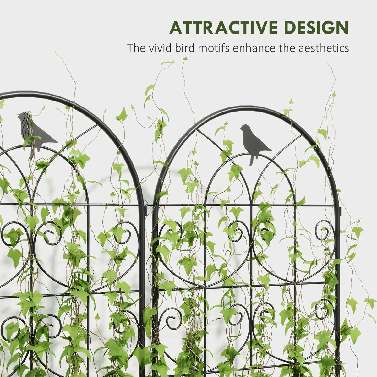 Metal Garden Trellis Set, Bird Design, 19.7" W x 47.2" H, Black Plant Stands at Gallery Canada