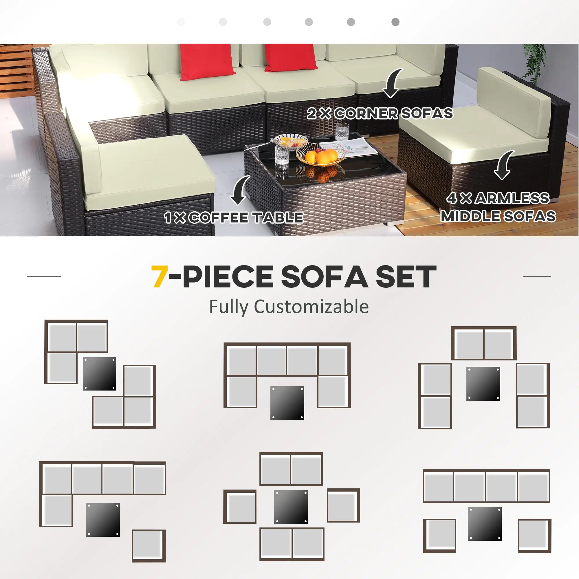 7-Piece Outdoor Wicker Sectional Sofa, Beige, Dark Brown Patio Furniture Sets at Gallery Canada