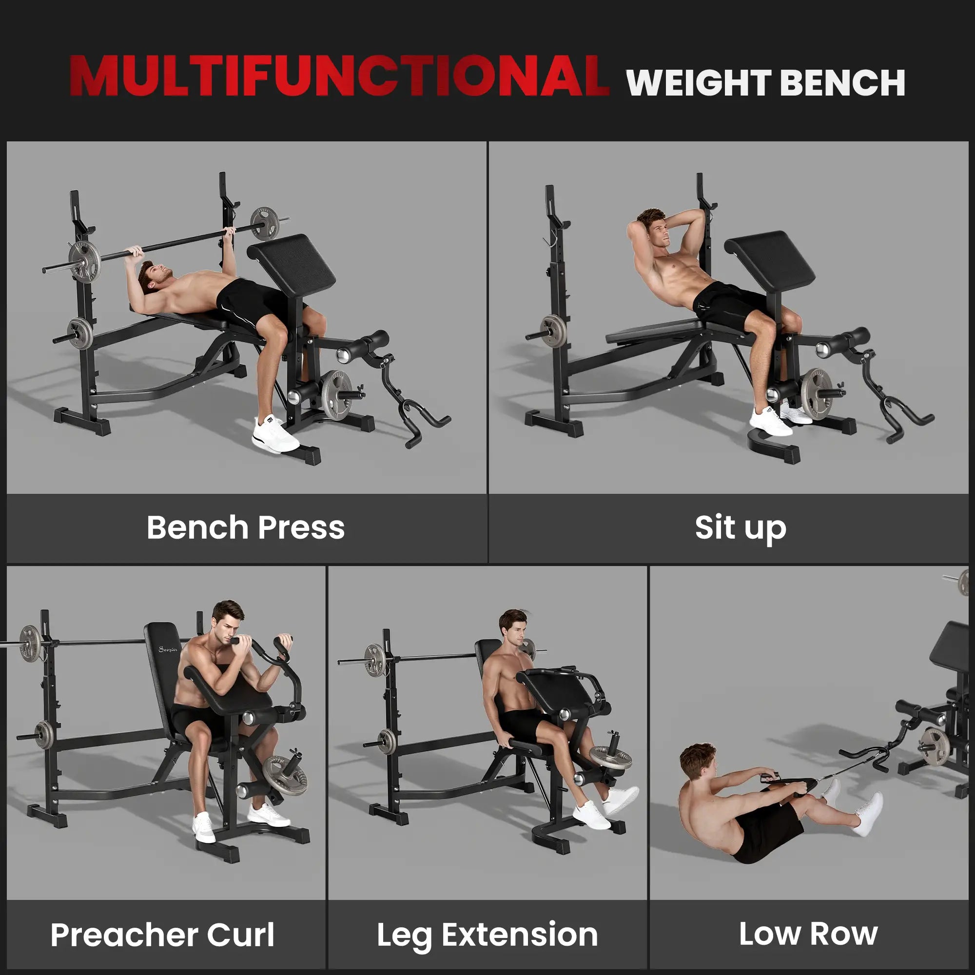 Adjustable Olympic Weight Bench, Squat Rack, Leg Extension, Grey Weight Benches at Gallery Canada