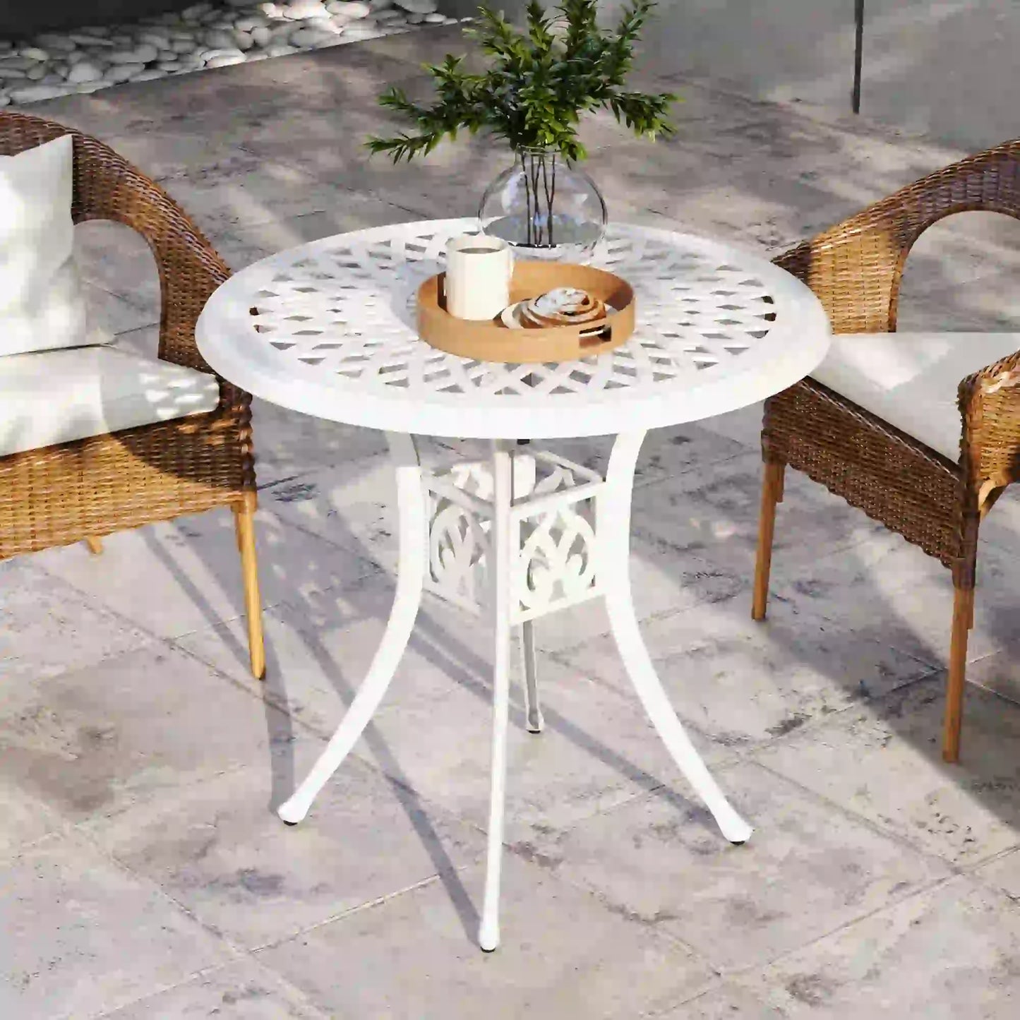 30-Inch Round Patio Dining Table, Cast Aluminium Outdoor Bistro Table, White Patio Dining Tables at Gallery Canada
