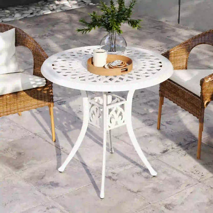 30-Inch Round Patio Dining Table, Cast Aluminium Outdoor Bistro Table, White Patio Dining Tables at Gallery Canada