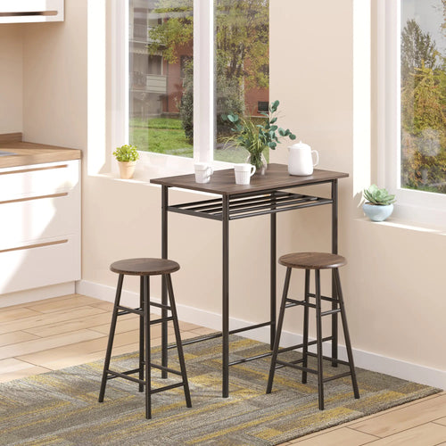3-Piece Counter Height Bar Table Set, 1 Table 2 Stools, Black Oak, Black