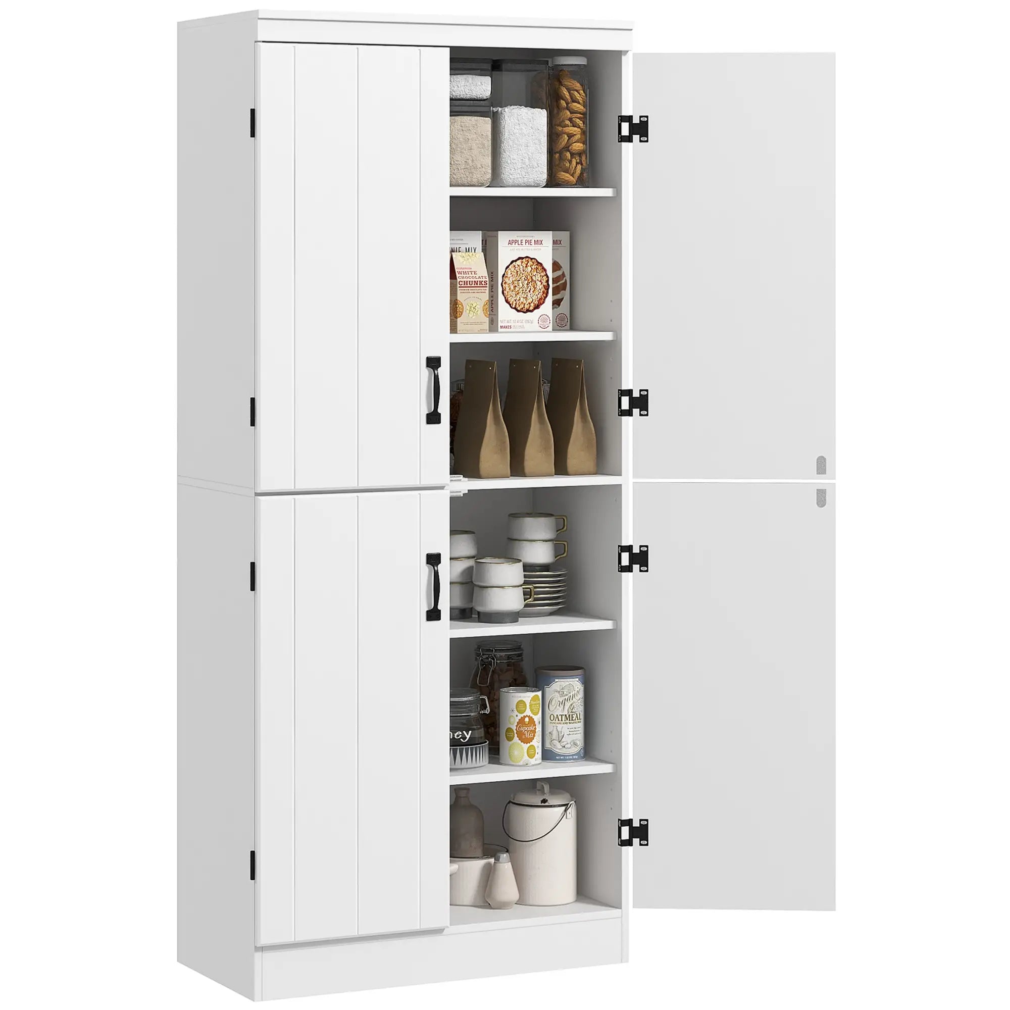 4-Door Storage Cabinet, Freestanding Pantry with Adjustable Shelves, 70