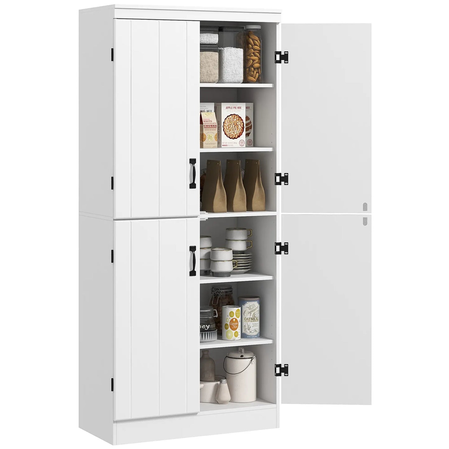 4-Door Storage Cabinet, Freestanding Pantry with Adjustable Shelves, 70", White Kitchen Pantry Cabinets at Gallery Canada