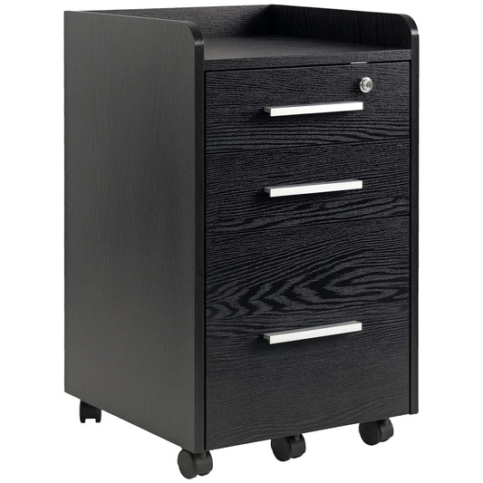 3 Drawer File Cabinet with Lock, Lockable on Wheels, Black Office Cabinets & Cupboards Black at Gallery Canada