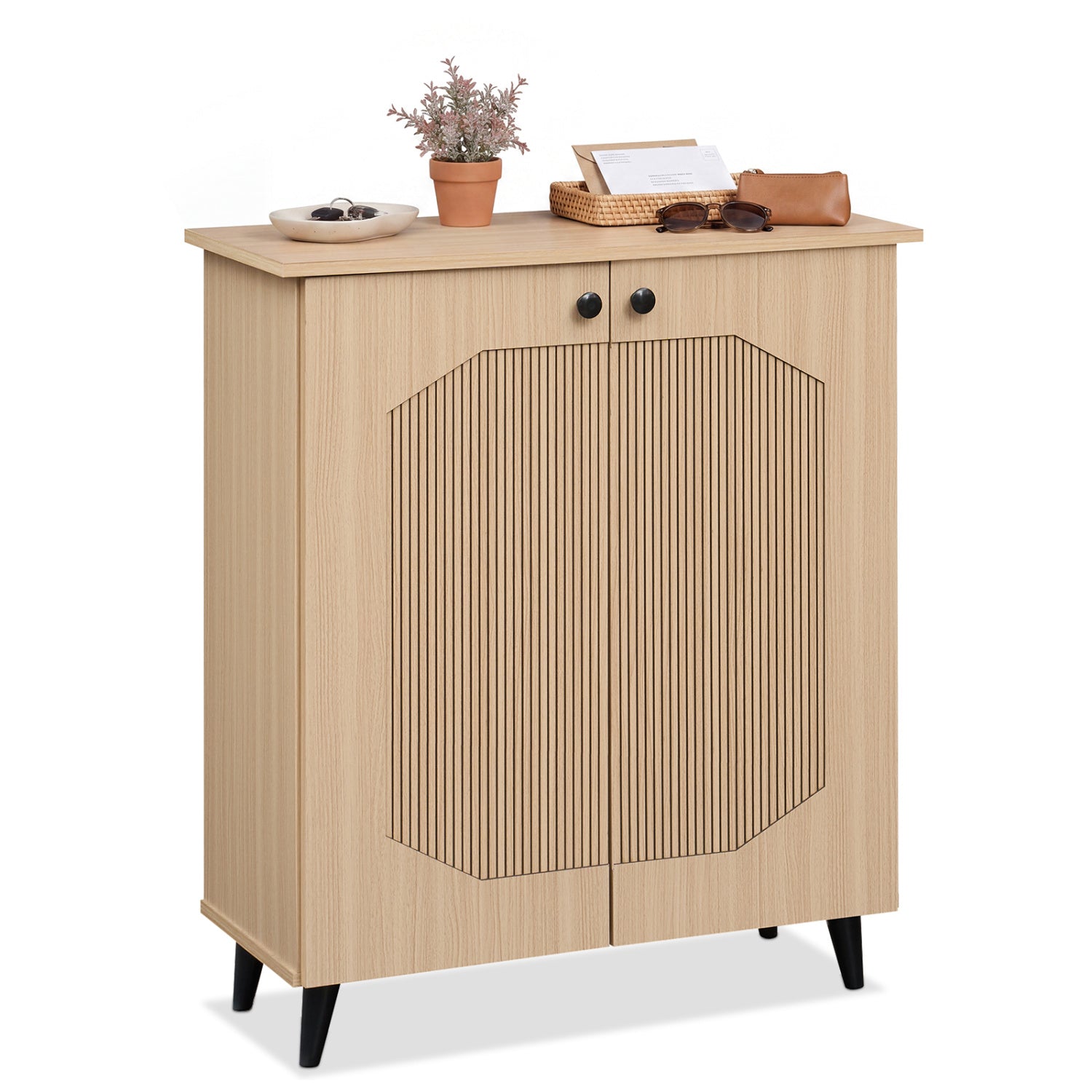 2-Door Geometric Footwear Cabinet, Natural Shoe Racks & Storage Benches at Gallery Canada