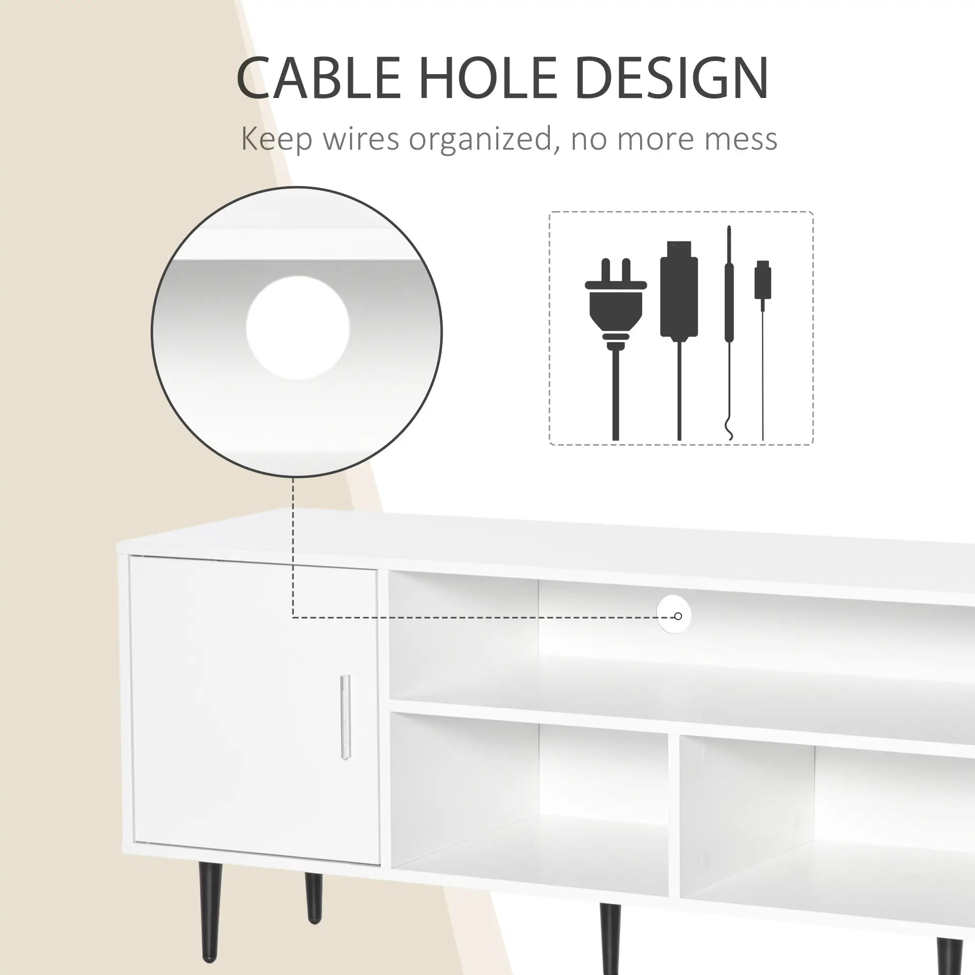 Modern TV Stand for 60 Inches, Storage Shelf, Cable Hole, White TV Stands at Gallery Canada