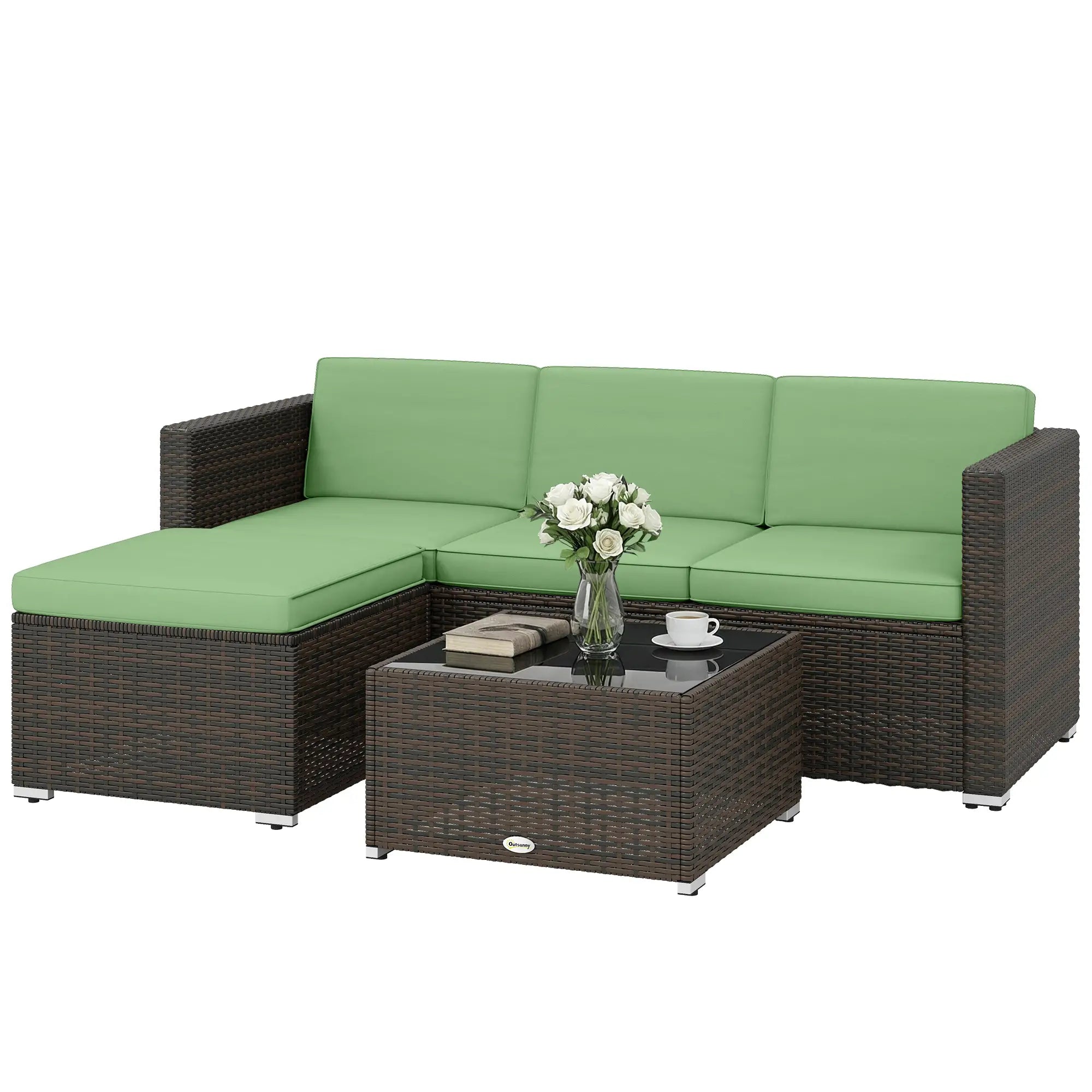 3 Piece Patio Furniture Set, PE Rattan Wicker Corner Sofa, Light Green Patio Furniture Sets Brown, Light Green at Gallery Canada