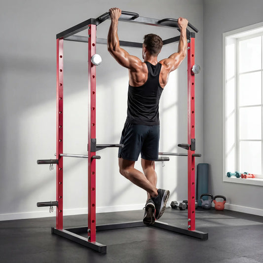 Power Cage, 1000 lbs Capacity, Adjustable Height Squat Rack Power Towers Red at Gallery Canada