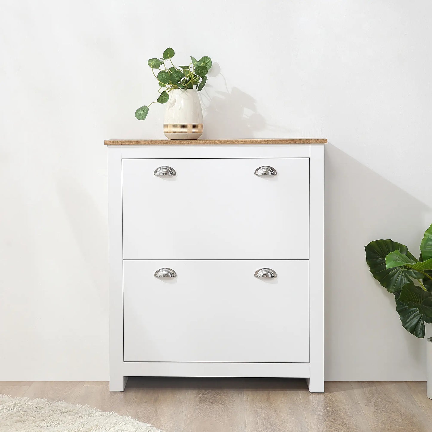Entryway Shoe Cabinet, 2 Flip Drawers, Adjustable Shelves, 12 Pair, White Shoe Storage Cabinets & Racks at Gallery Canada