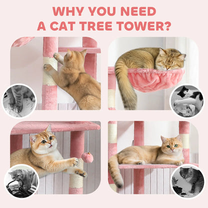 94"-102" Floor To Ceiling Cat Tree, Multi-Level Play House, Pink Multi-Level Cat Towers at Gallery Canada