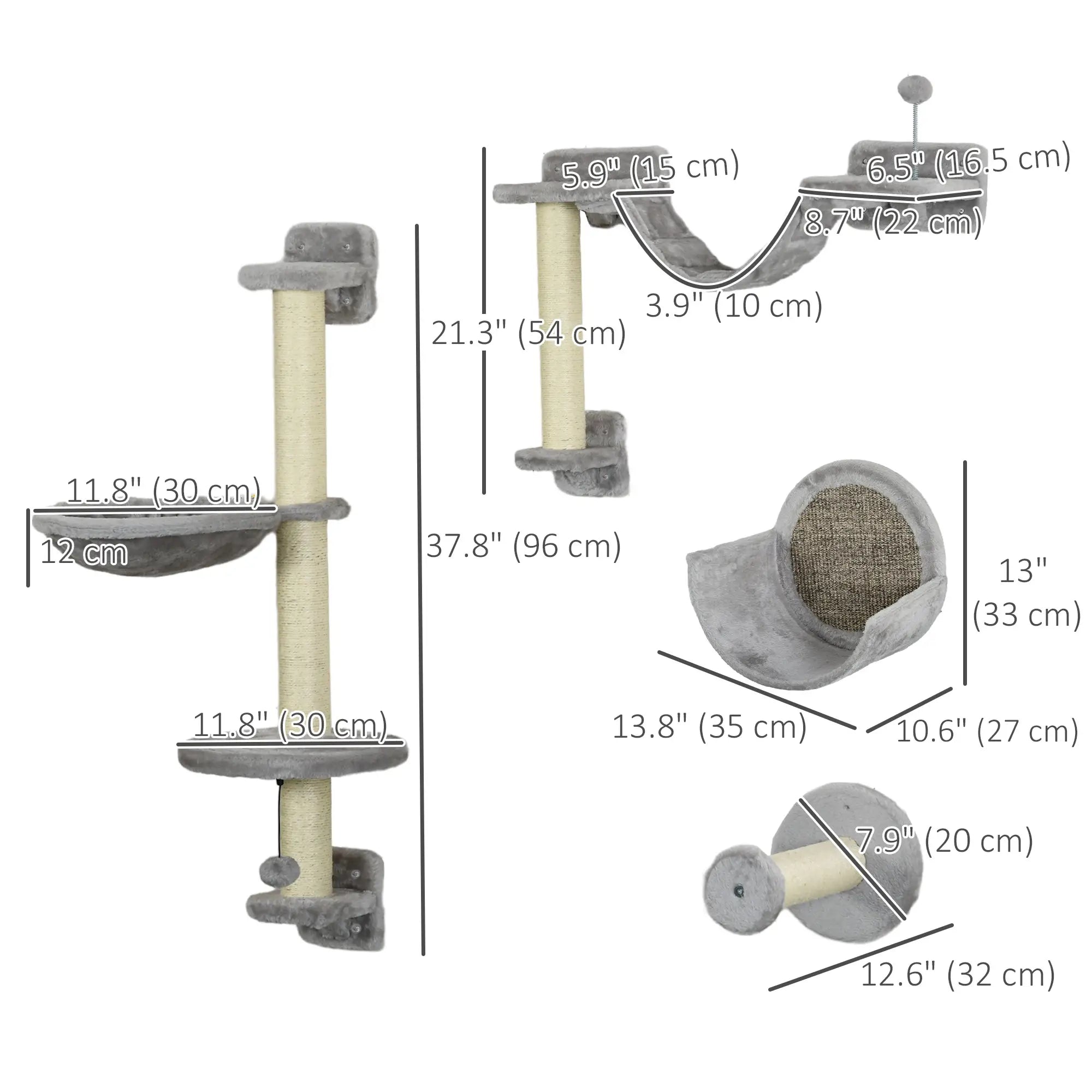 5PCs Cat Wall Shelves, Hammock, Scratching Posts, Perches, Ladder, Light Grey Cat Climbing Wall at Gallery Canada