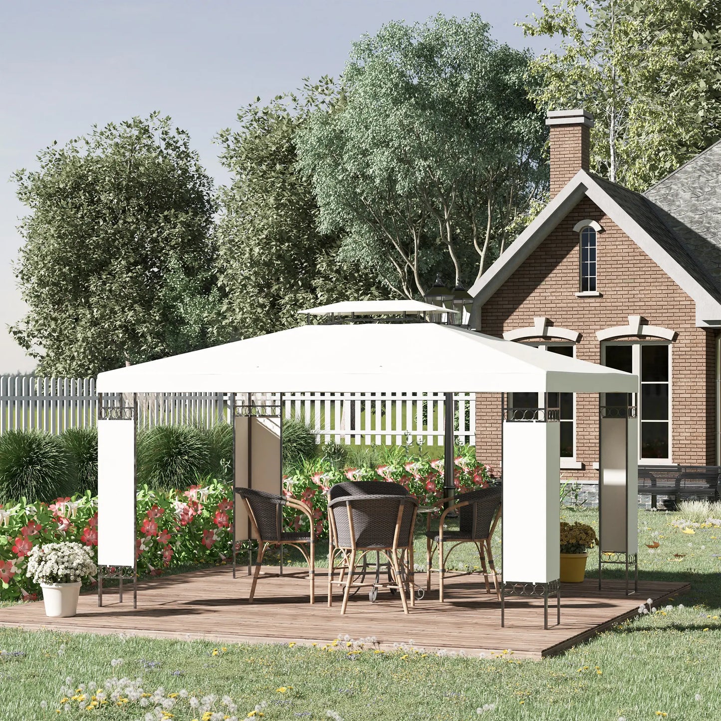 10' x 13' Gazebo, Double Roof Patio Canopy With Screen, White Gazebos at Gallery Canada