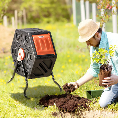Rotating Composter Bin, 17 Gallon, 24 Vents, Steel Legs, Orange Outdoor Compost Bin at Gallery Canada