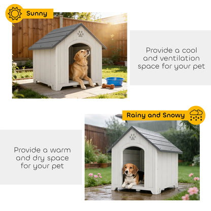 Large Plastic Dog House Outdoor Indoor, Water Resistant Puppy Shelter with Base Support, 34.6" L x 31.1" W x 35" H Dog Cages & Crates at Gallery Canada