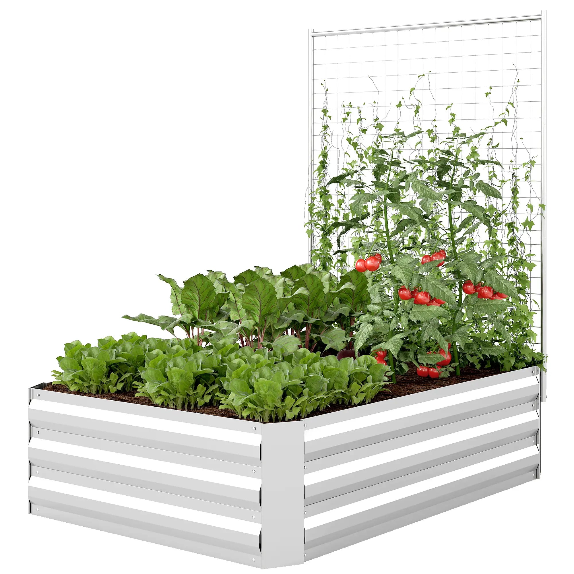 Galvanized Raised Garden Bed With Trellis, Planter Box, Open Bottom, Silver Galvanized Planter Boxes Silver at Gallery Canada