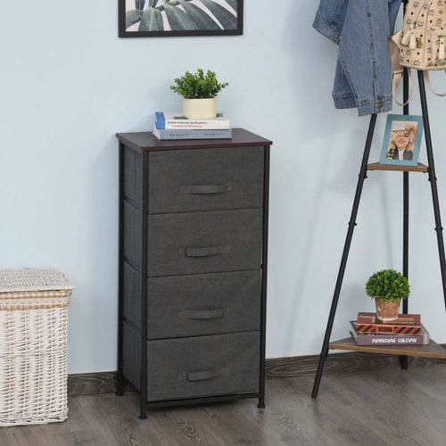 Linen Drawer Cabinet, 4 Removable Drawers, Metal Frame, Adjustable Feet, Black