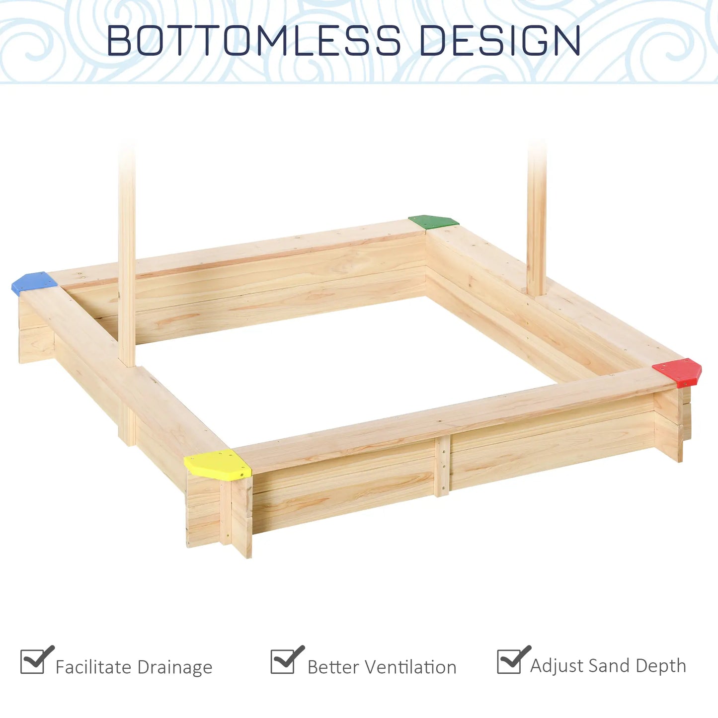 Kids Wooden Sandbox With Cover, 47" x 47" x 47", Natural Sandboxes & Accessories at Gallery Canada
