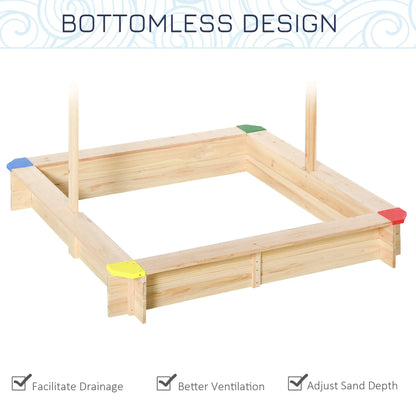 Kids Wooden Sandbox With Cover, 47" x 47" x 47", Natural Sandboxes & Accessories at Gallery Canada