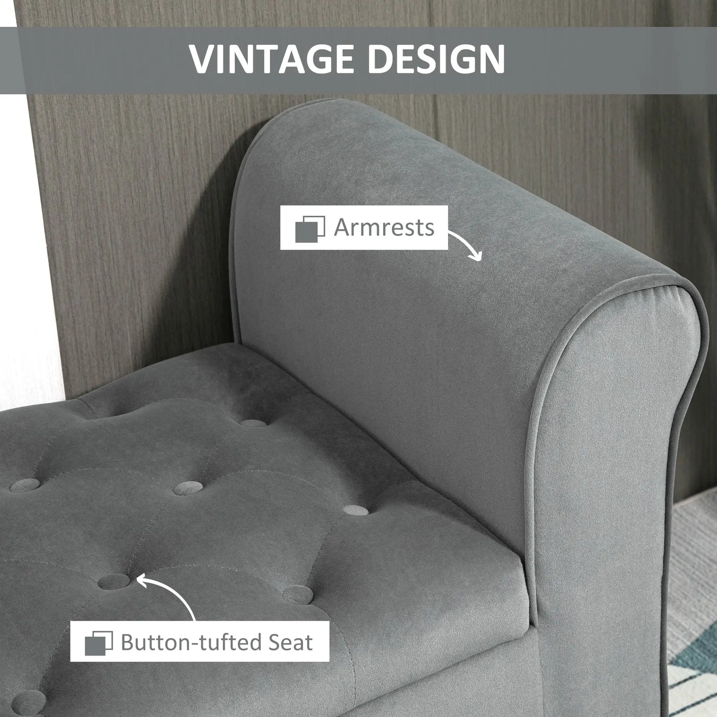Button Tufted Storage Ottoman Bench, 70 Inches, Grey Storage Ottomans & Benches at Gallery Canada