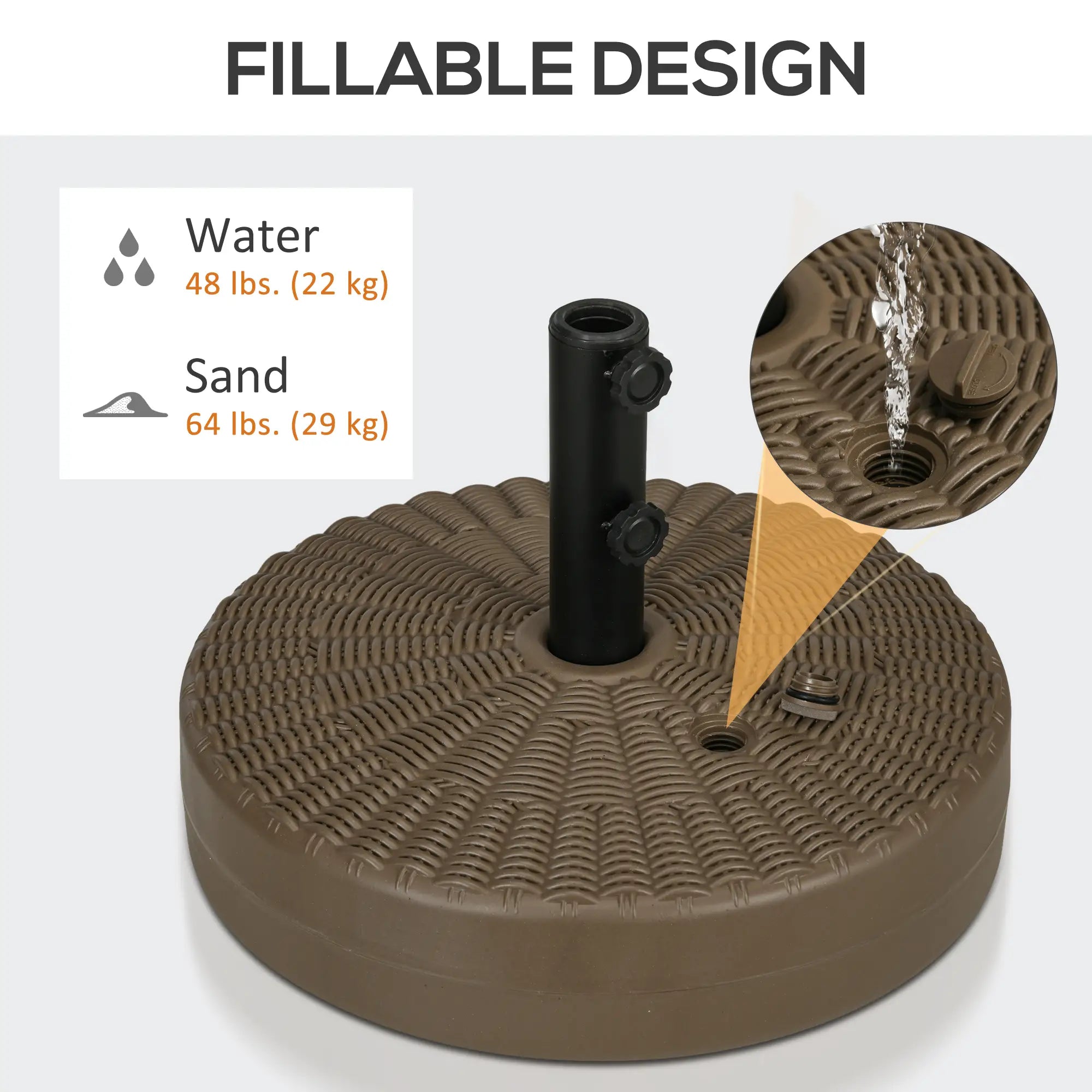 Heavy Duty Fillable Umbrella Base, Round Parasol Stand, Brown Umbrella Bases at Gallery Canada