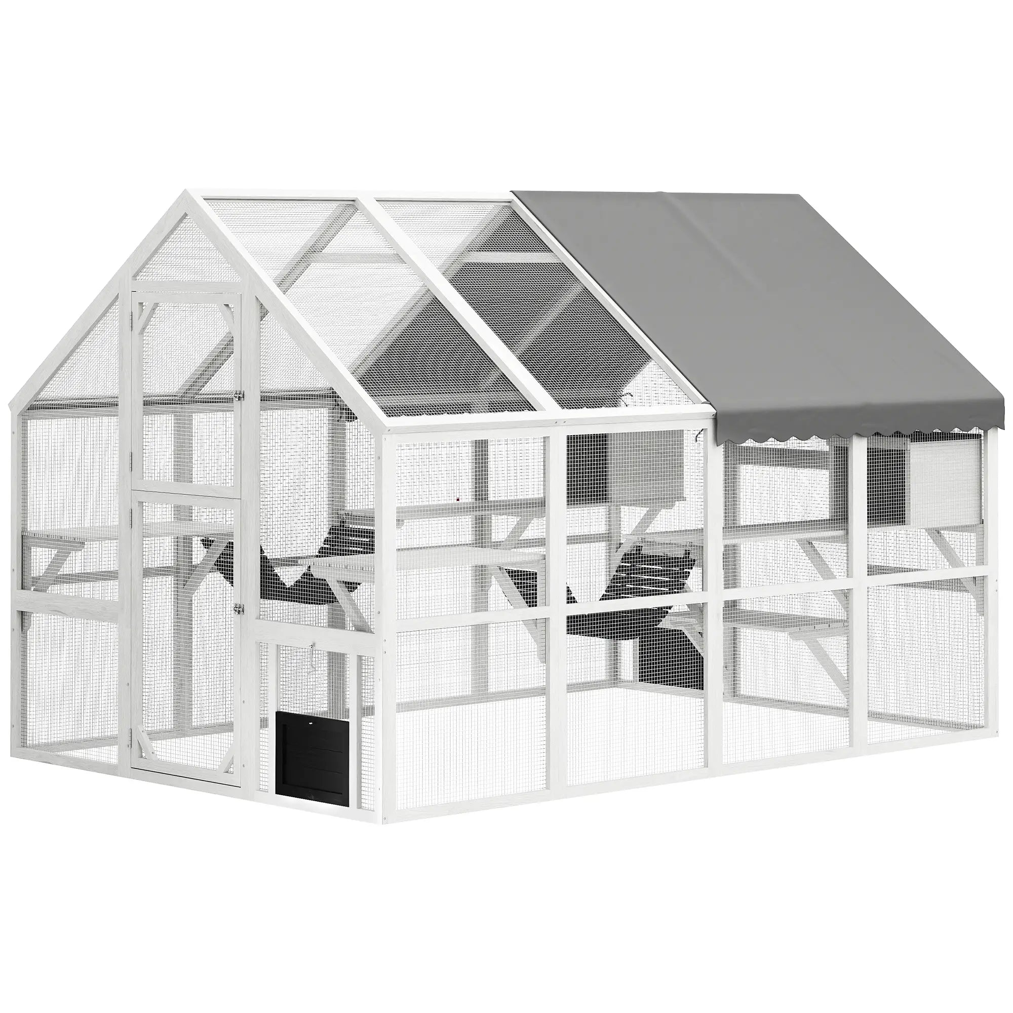 Outdoor Cat Enclosure, Wooden Feral Cat House, Weatherproof Canopy Outdoor Cat Enclosures White, Grey at Gallery Canada