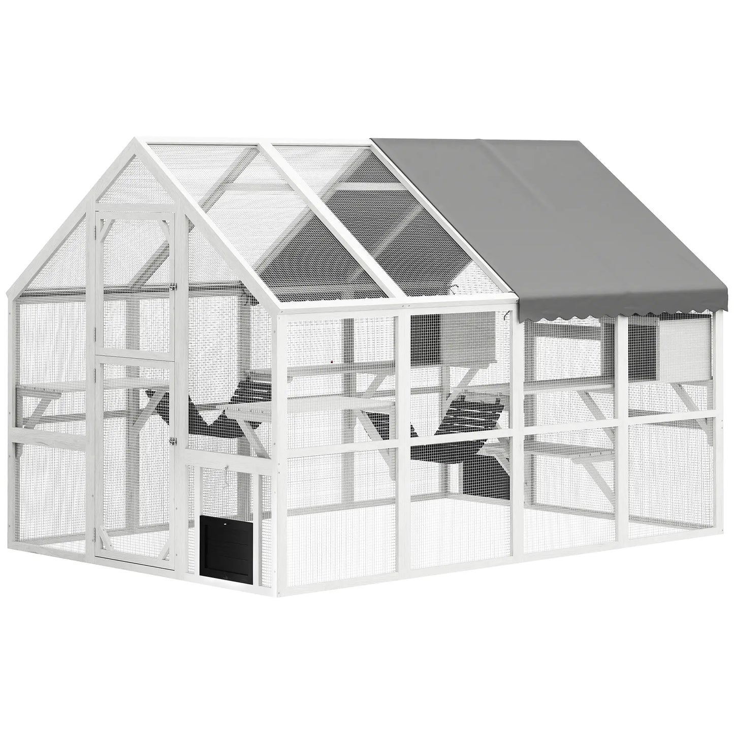 Outdoor Cat Enclosure, Wooden Feral Cat House, Weatherproof Canopy Outdoor Cat Enclosures White, Grey at Gallery Canada