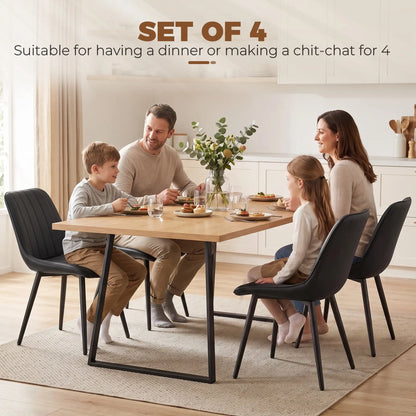 Faux Leather Dining Chairs Set of 4, Black Metal Legs, Black