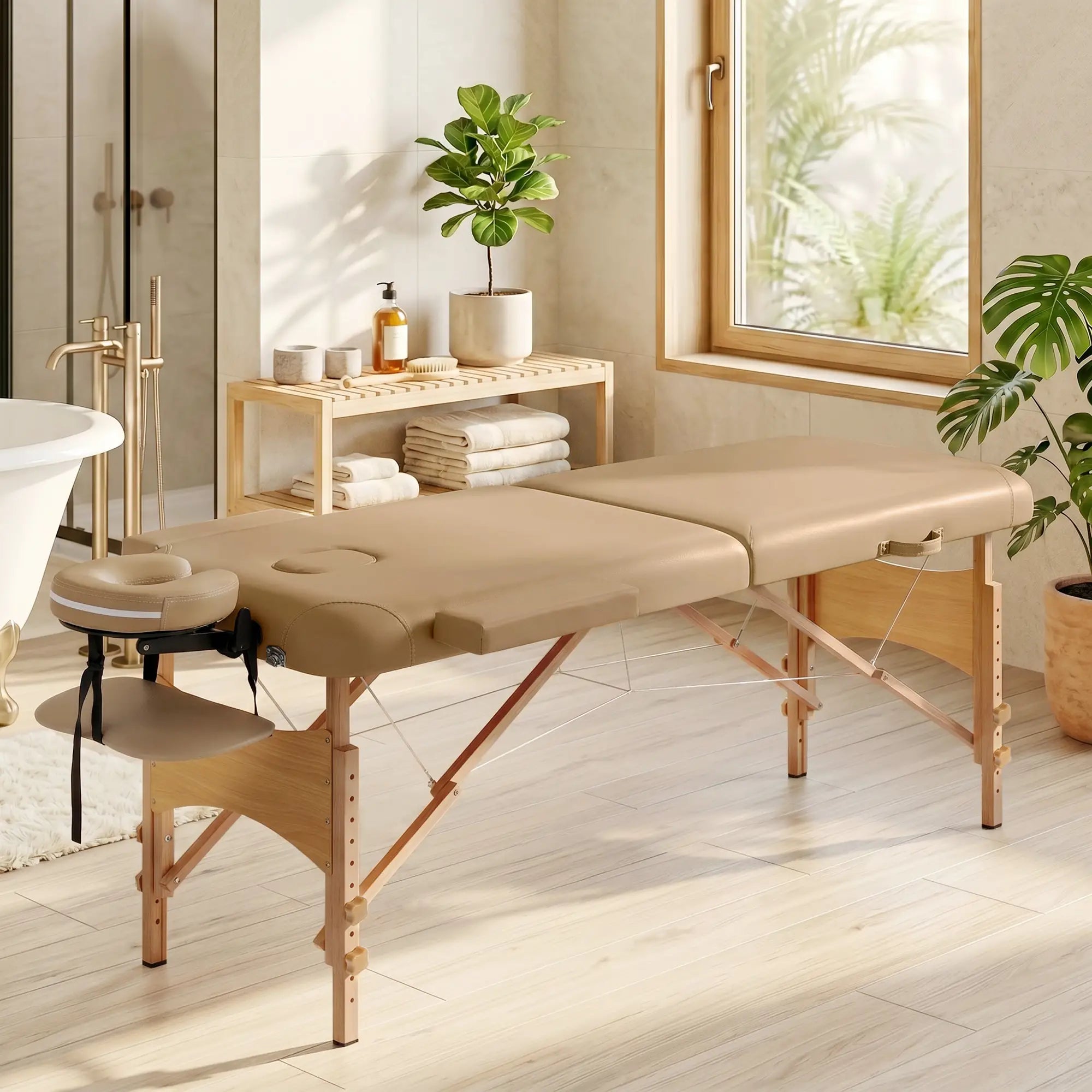 Height Adjustable Professional Salon Spa Facial Couch Bed, Portable Folding Massage Table, Light Brown Portable Massage Tables at Gallery Canada