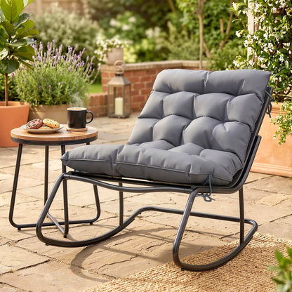 Oversized Rocking Patio Chair, 25" Extra Wide Mesh Seat, Dark Grey Outdoor Rocking Chairs at Gallery Canada
