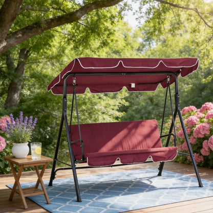 3-Seater Patio Swing Chair with Canopy, Garden Poolside, Wine Red Patio Swings with Stand at Gallery Canada