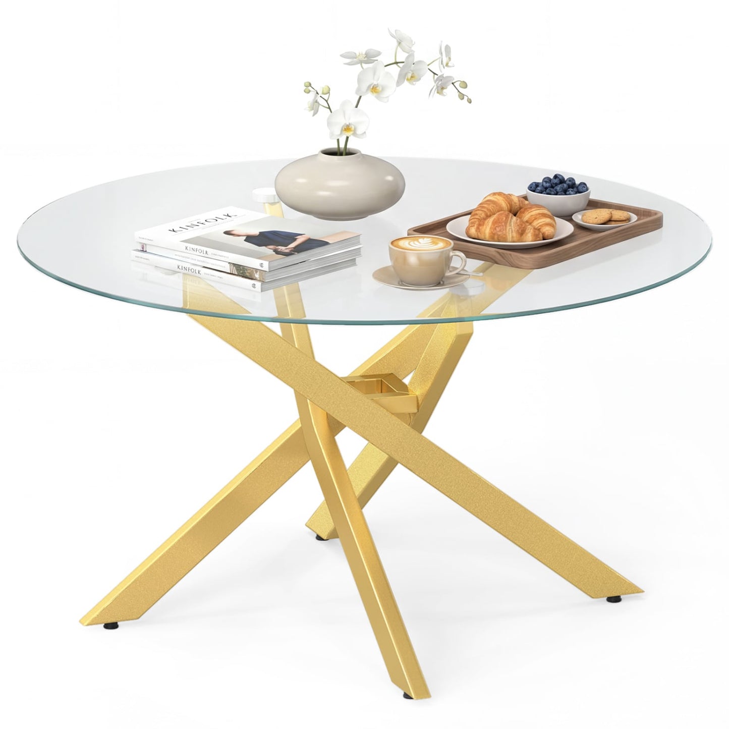 Round Glass Coffee Table, Tempered Glass Top, Golden Coffee Tables at Gallery Canada